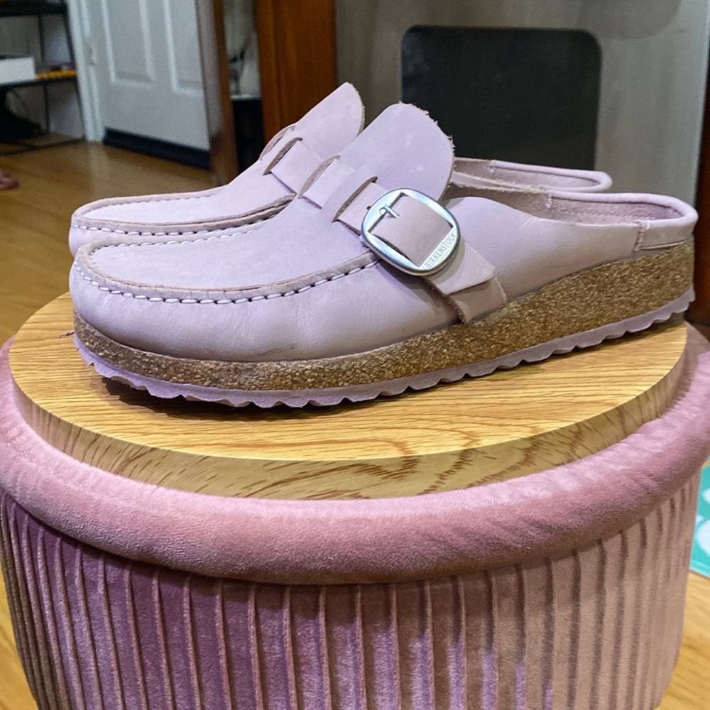 Lavender Birkenstock clogs worn once